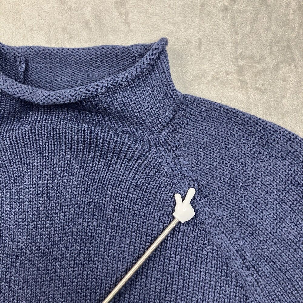 J Crew 1988 Rollneck Sweater Mens L Blue Cotton Cozy Preppy BW186 Needs Repair - Picture 4 of 12
